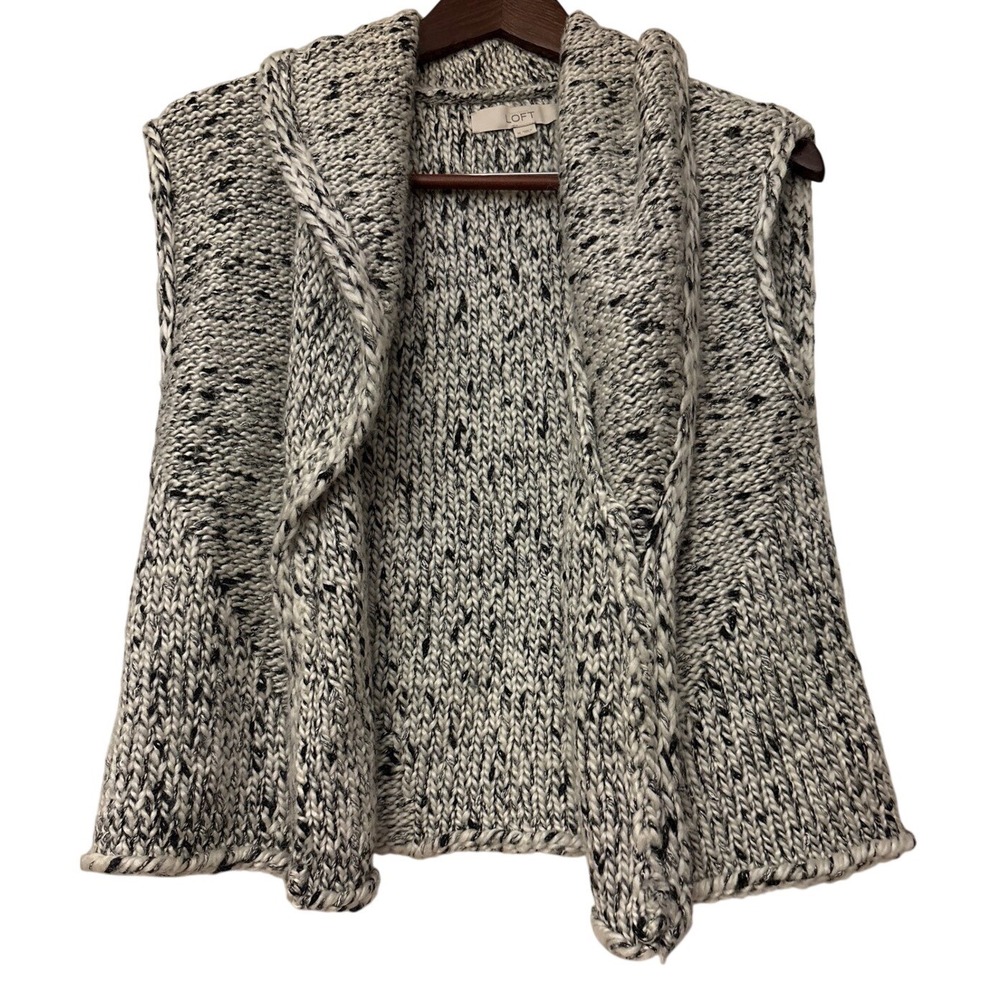 Ann Taylor Loft Womens Marled Knit Sweater Vest Black White Wool Mohair Blend M‎